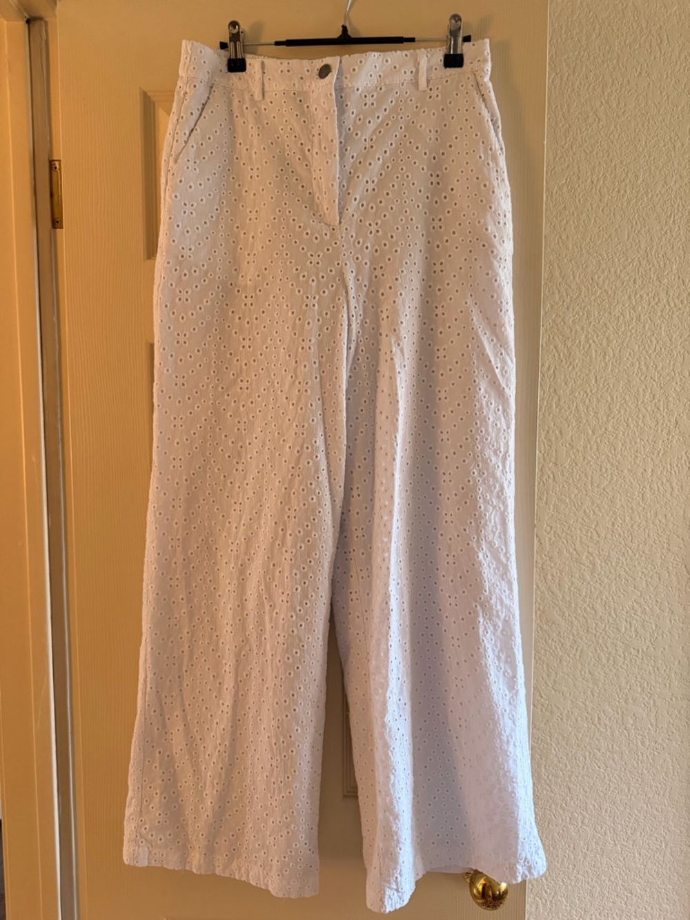 Joie White Eyelet Wide-Leg Pants